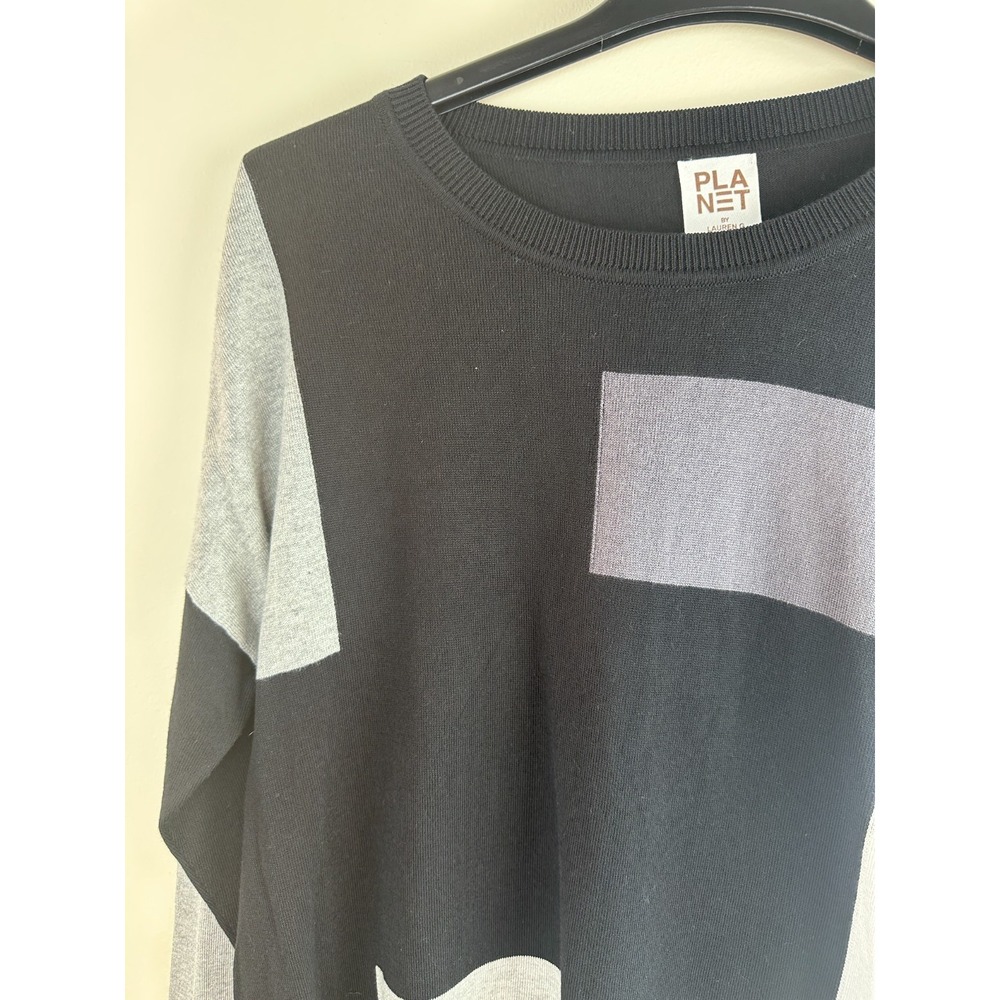 PLANET by Lauren G Colorblock Sweater Womens One Size Black Grey White Lagenlook - Picture 4 of 12